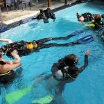 Practicing the diver rescue exercise in the pool.
